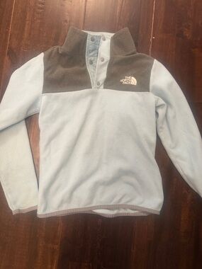 The North Face Light Blue and Brown Girls' Snap Pullover Fleece
